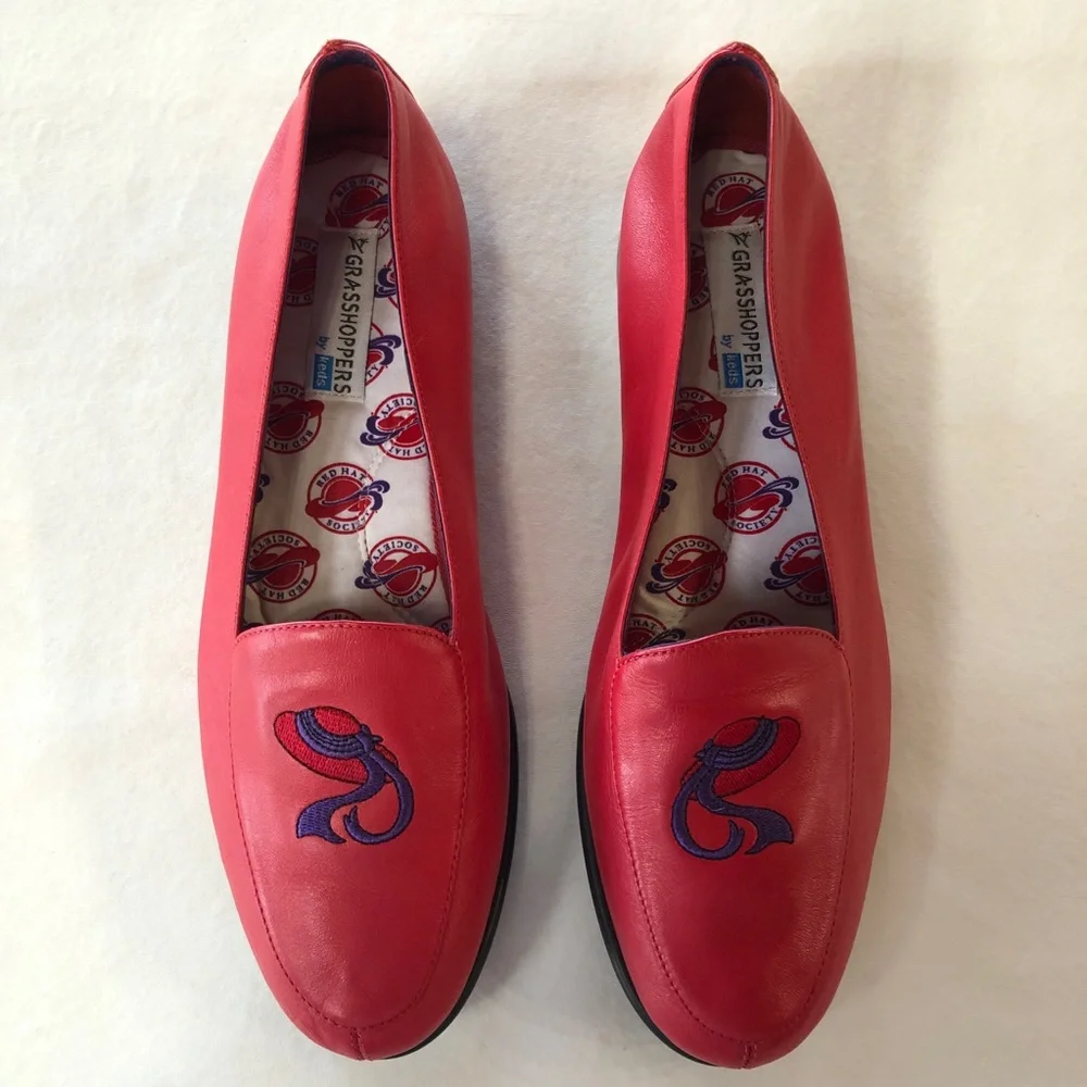 NWOB KEDS Jazztime Red w/Hat Leather Loafers Red Hat Society (7.5M)